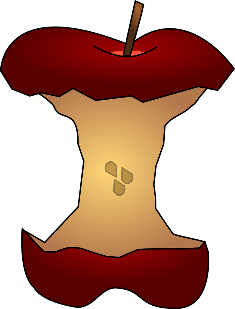 Illustration of an apple core, used for the blog post entitled: "How to deal with a bossy upline that doesn't want you to do network marketing online"